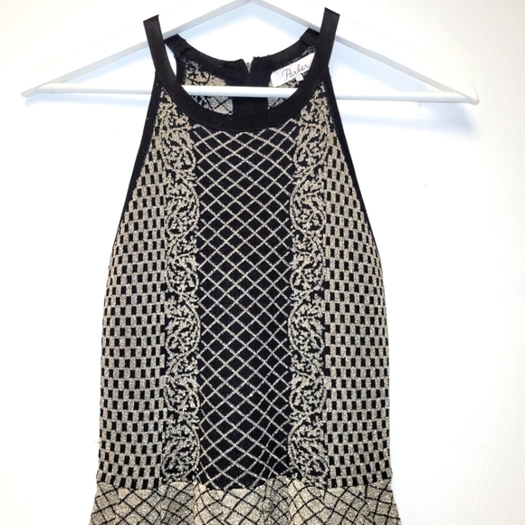 Parker Candice Black & Gold Metallic Knit Pleated Flared Dress Size P (S) - Picture 3 of 16
